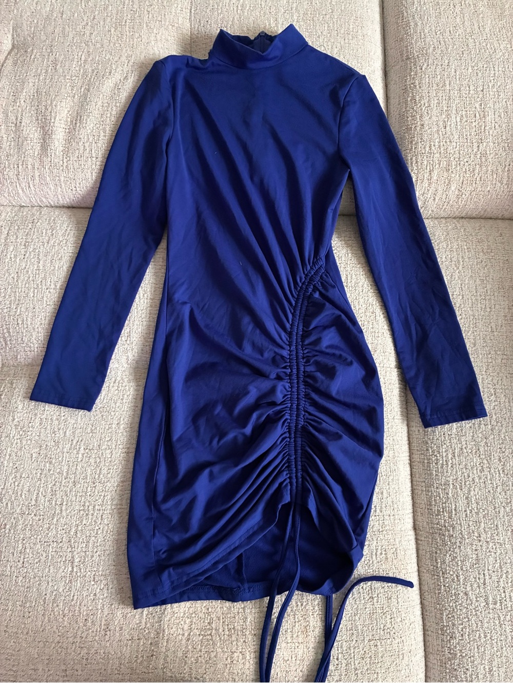 Long Sleeve Ruched Bodycon Dress in Royal Blue